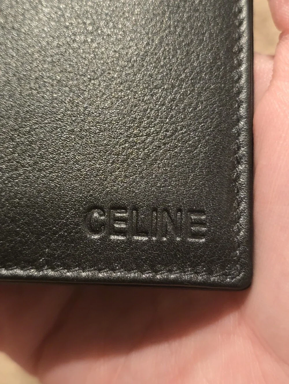 Vintage Celine Black Grained Leather Bi-Fold Wallet / Passcase M13